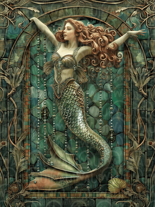 Un póster de elegancia atemporal: La sirena envuelta en perlas - ENVÍO GRATIS