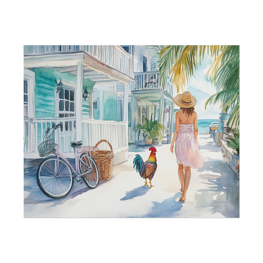 Caribbean Key West Rooster Watercolor Print – Coastal Boho Wall Art
