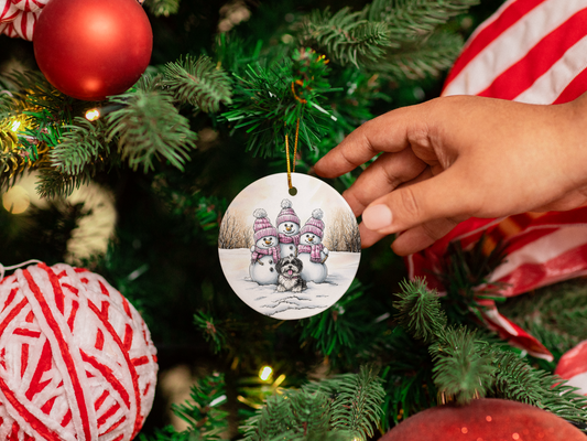 Ornament Ceramic - Cute Shih Tzu Puppy with Snowman Family